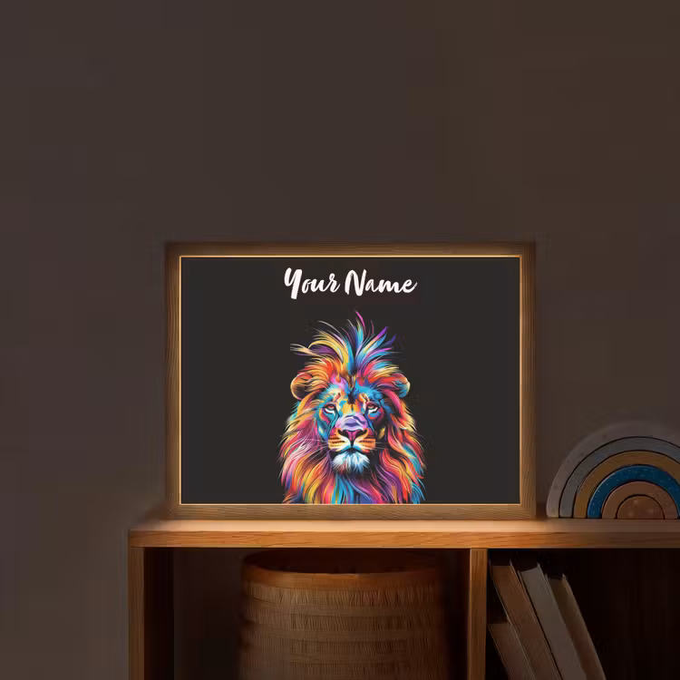 Leeuwen - Kleurrijk - Zwart - Dieren Light Box met batterij (Wandlamp kind) middel -sfeer1_kind