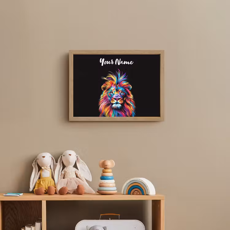 Leeuwen - Kleurrijk - Zwart - Dieren Light Box met batterij (Wandlamp kind) middel -sfeer2_kind