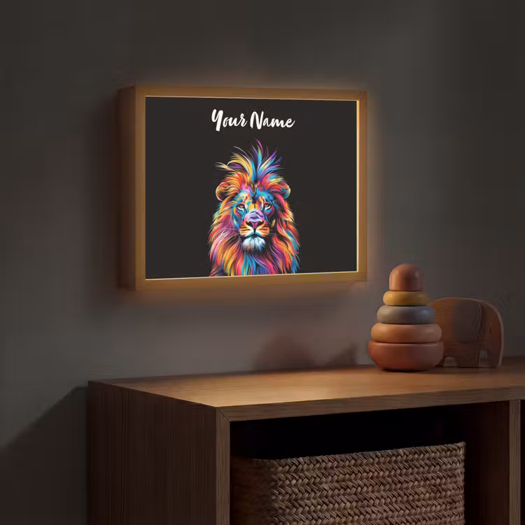 Leeuwen - Kleurrijk - Zwart - Dieren Light Box met batterij (Wandlamp kind) middel -sfeer5_kind