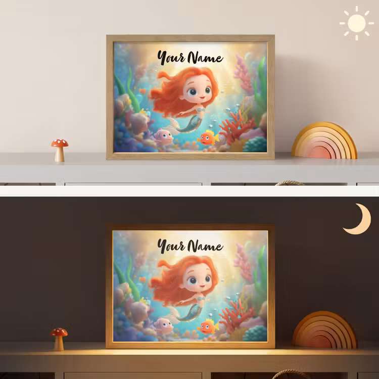 Zeemeermin - Vissen - Koraal Light Box met batterij (Wandlamp kind) middel -sfeer3_kind
