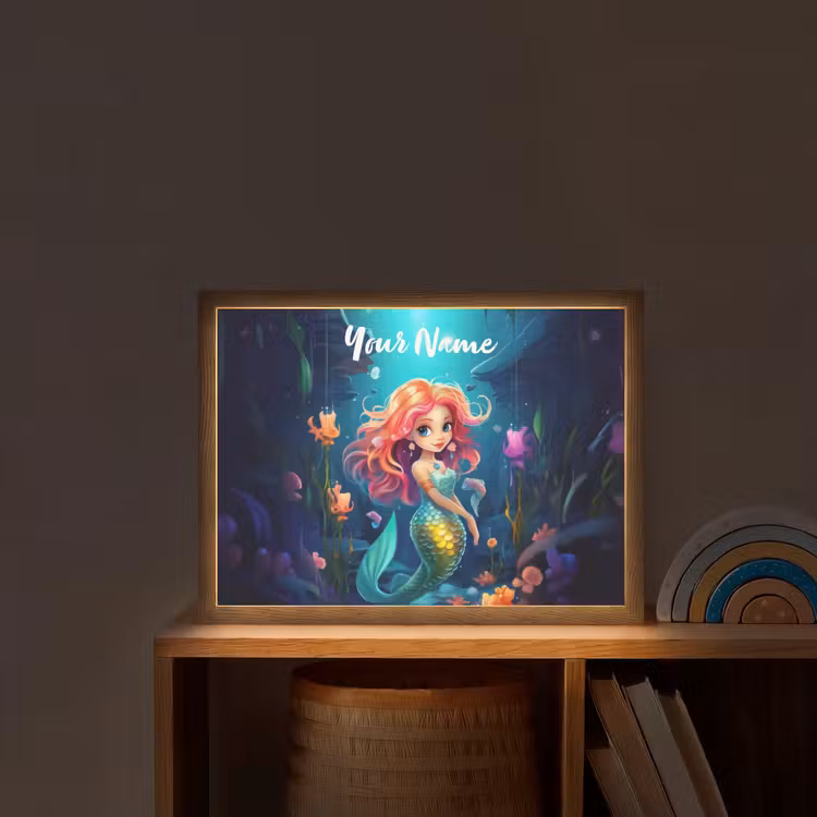 Zeemeermin - Bloemen - Onderwater - Meisjes - Kind Light Box met batterij (Wandlamp kind) middel -sfeer1_kind