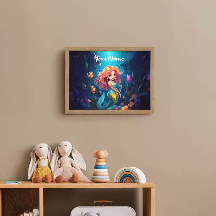 Zeemeermin - Bloemen - Onderwater - Meisjes - Kind Light Box met batterij (Wandlamp kind) middel -sfeer2_kind