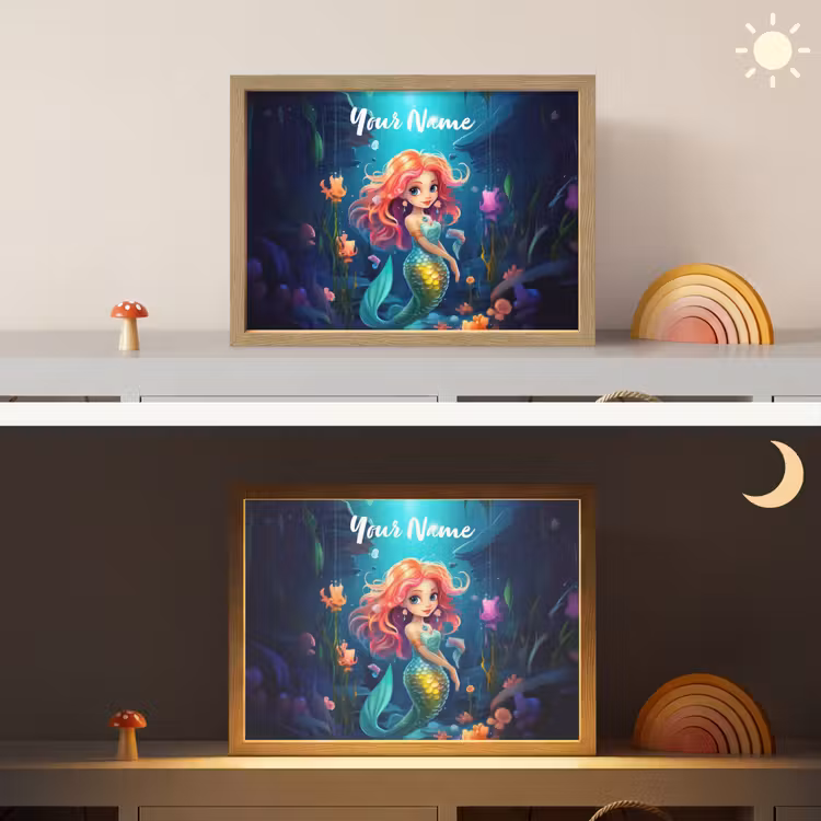Zeemeermin - Bloemen - Onderwater - Meisjes - Kind Light Box met batterij (Wandlamp kind) middel -sfeer3_kind