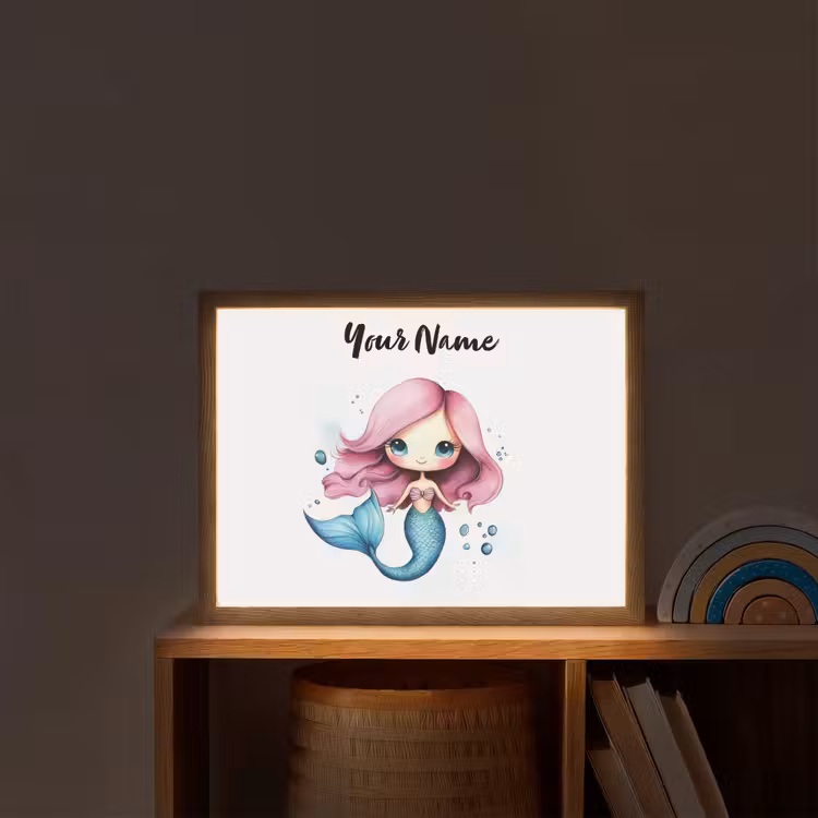 Zeemeermin - Roze Light Box met batterij (Wandlamp kind) middel -sfeer1_kind