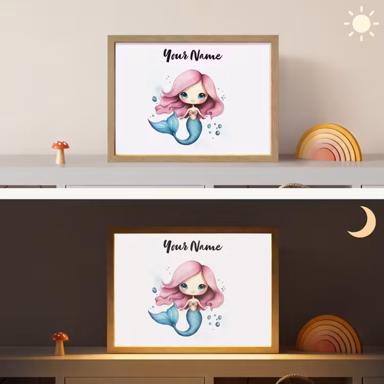 Zeemeermin - Roze Light Box met batterij (Wandlamp kind) middel -sfeer3_kind