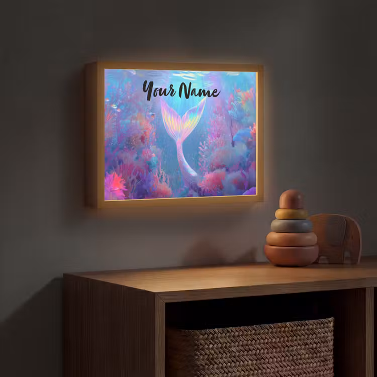 Zeemeerminnenstaart - Koraal - Water Light Box met batterij (Wandlamp kind) middel -sfeer5_kind