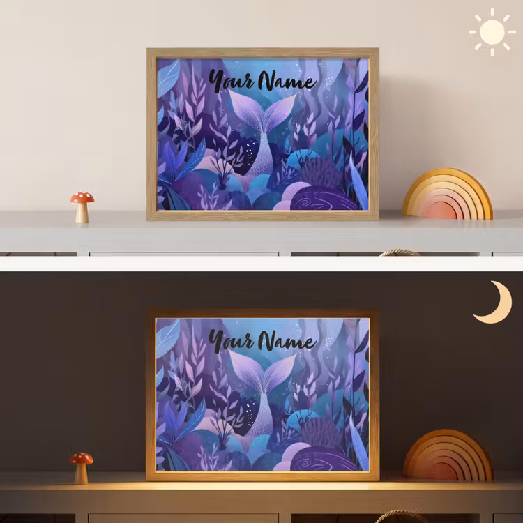 Zeemeerminnenstaart - Onderwaterplanten - Paars - Blauw Light Box met batterij (Wandlamp kind) middel -sfeer3_kind