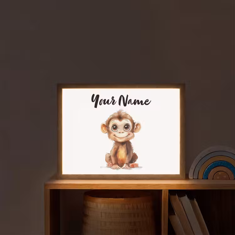 Aap - Baby - Jungle dieren Light Box met batterij (Wandlamp kind) middel -sfeer1_kind