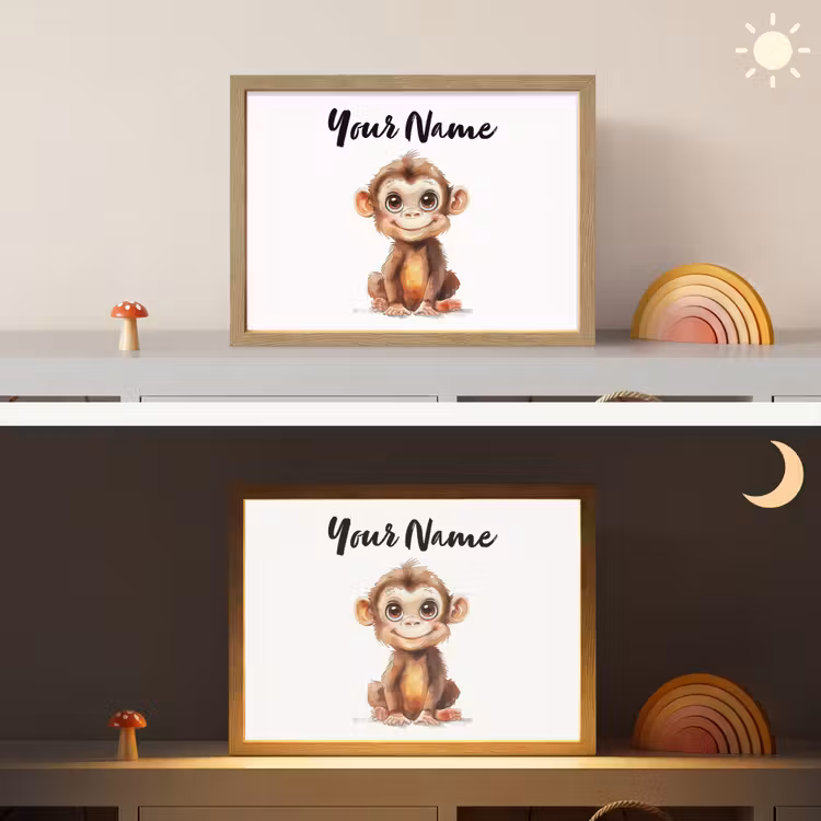 Aap - Baby - Jungle dieren Light Box met batterij (Wandlamp kind) middel -sfeer3_kind
