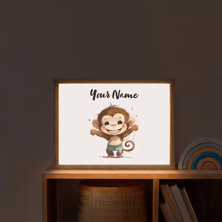 Aap - Bruin - Waterverf - Dieren - Meiden - Jongens Light Box met batterij (Wandlamp kind) middel -sfeer1_kind