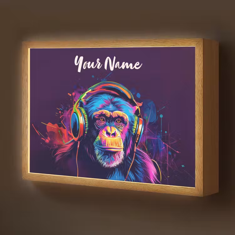 Aap - Koptelefoon - Muziek - Kleurrijk Light Box met batterij (Wandlamp kind) middel -z3d_website