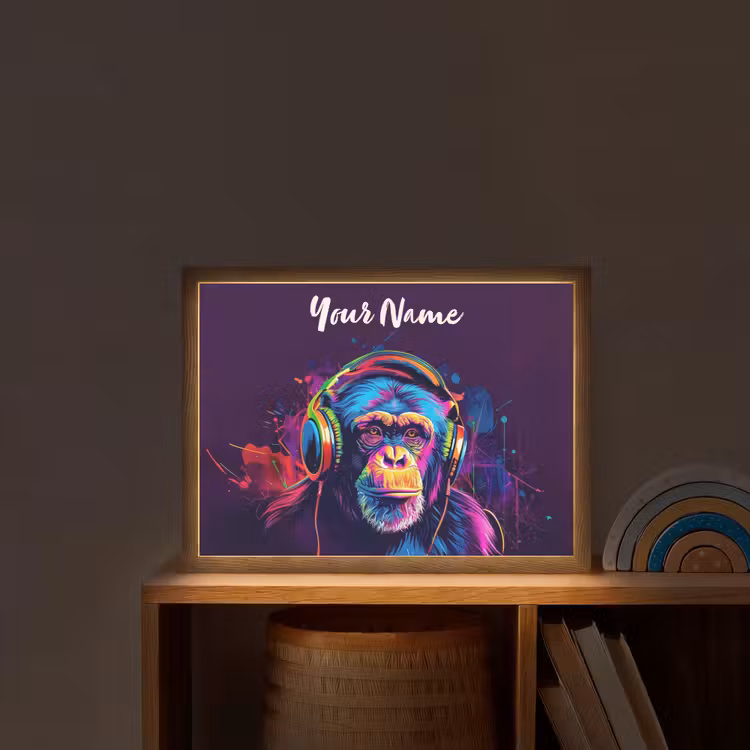 Aap - Koptelefoon - Muziek - Kleurrijk Light Box met batterij (Wandlamp kind) middel -sfeer1_kind