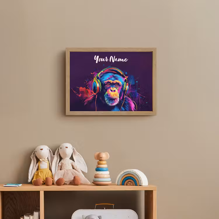 Aap - Koptelefoon - Muziek - Kleurrijk Light Box met batterij (Wandlamp kind) middel -sfeer2_kind