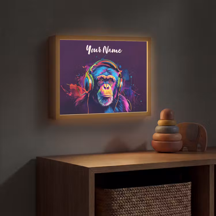 Aap - Koptelefoon - Muziek - Kleurrijk Light Box met batterij (Wandlamp kind) middel -sfeer5_kind
