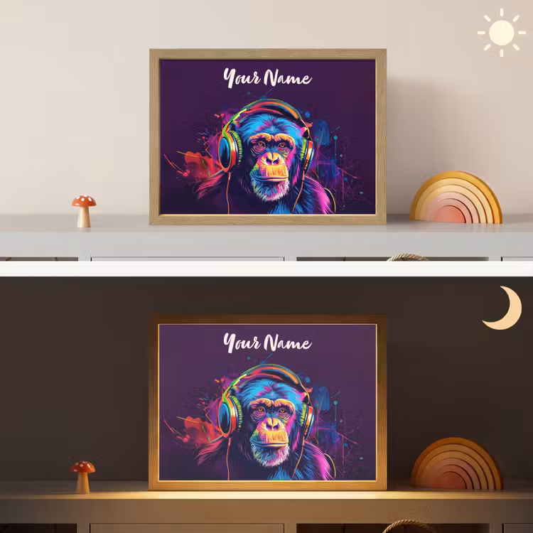Aap - Koptelefoon - Muziek - Kleurrijk Light Box met batterij (Wandlamp kind) middel -sfeer3_kind