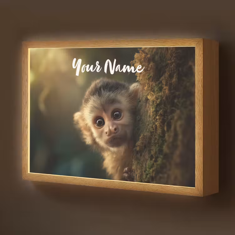 Aap - Boomstronk - Bruin Light Box met batterij (Wandlamp kind) middel -z3d_website