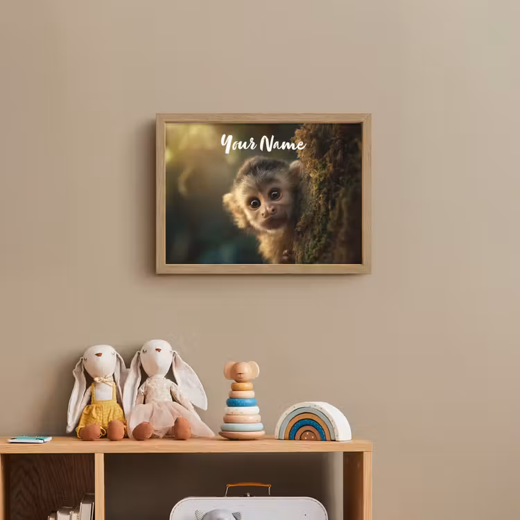 Aap - Boomstronk - Bruin Light Box met batterij (Wandlamp kind) middel -sfeer2_kind