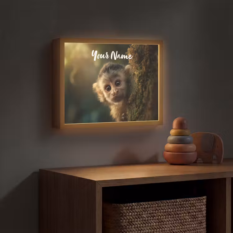 Aap - Boomstronk - Bruin Light Box met batterij (Wandlamp kind) middel -sfeer5_kind