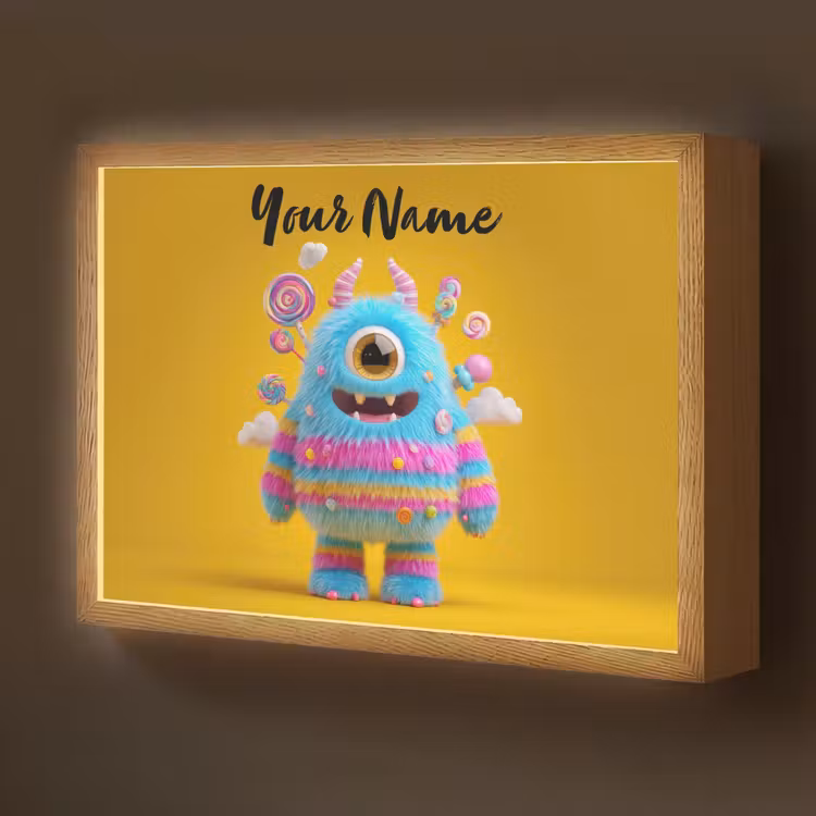 Monster - Snoep - Geel - Kleurrijk Light Box met batterij (Wandlamp kind) middel -z3d_website