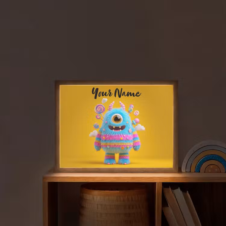Monster - Snoep - Geel - Kleurrijk Light Box met batterij (Wandlamp kind) middel -sfeer1_kind