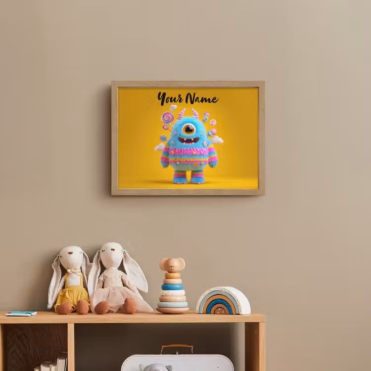 Monster - Snoep - Geel - Kleurrijk Light Box met batterij (Wandlamp kind) middel -sfeer2_kind