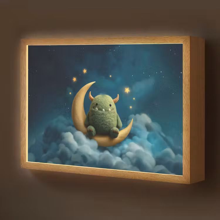 Monster - Groen - Maan - Wolken Light Box met batterij (Wandlamp kind) middel -z3d_website