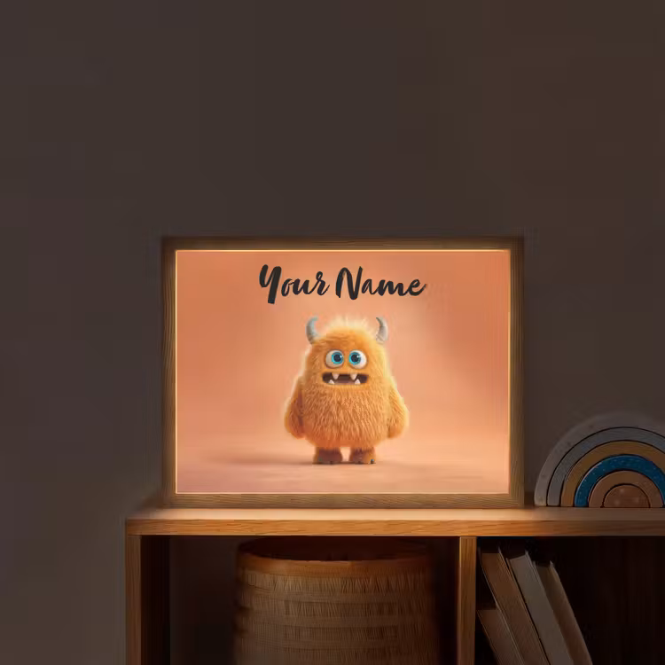 Monster - Knuffel - Oranje Light Box met batterij (Wandlamp kind) middel -sfeer1_kind
