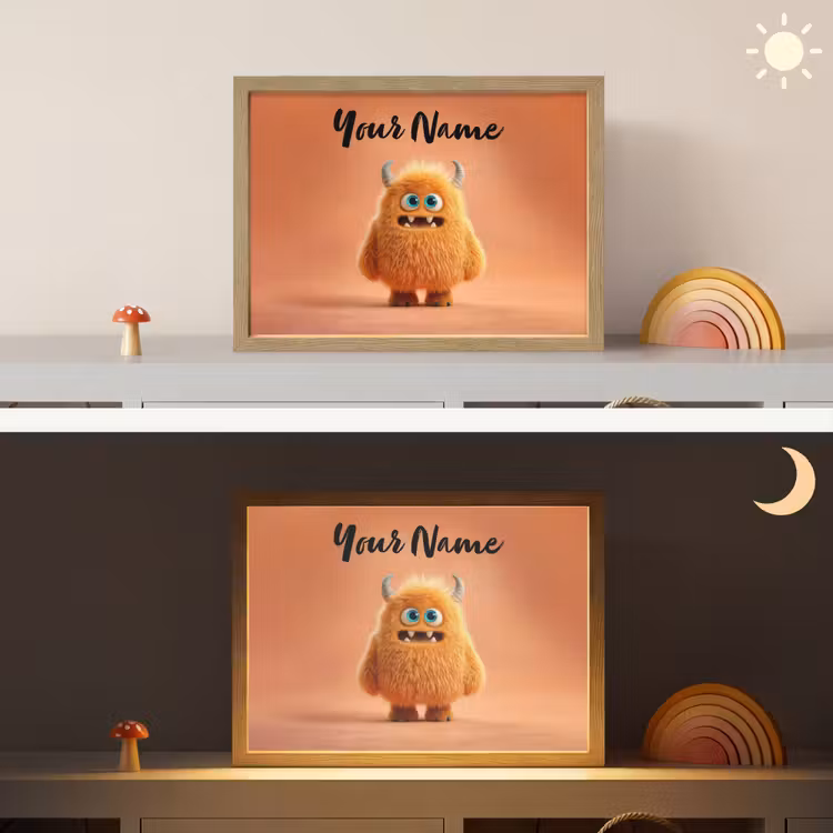 Monster - Knuffel - Oranje Light Box met batterij (Wandlamp kind) middel -sfeer3_kind
