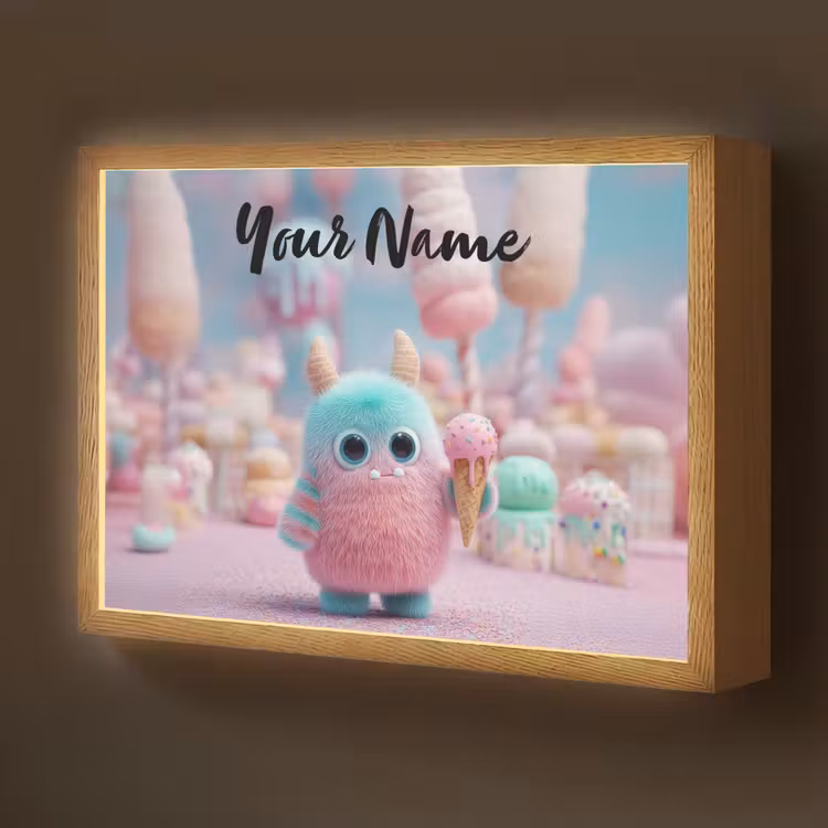 Monster - Pastel - Roze - Snoep Light Box met batterij (Wandlamp kind) middel -z3d_website