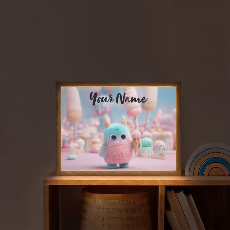 Monster - Pastel - Roze - Snoep Light Box met batterij (Wandlamp kind) middel -sfeer1_kind