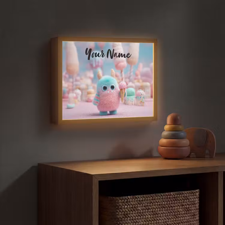 Monster - Pastel - Roze - Snoep Light Box met batterij (Wandlamp kind) middel -sfeer5_kind