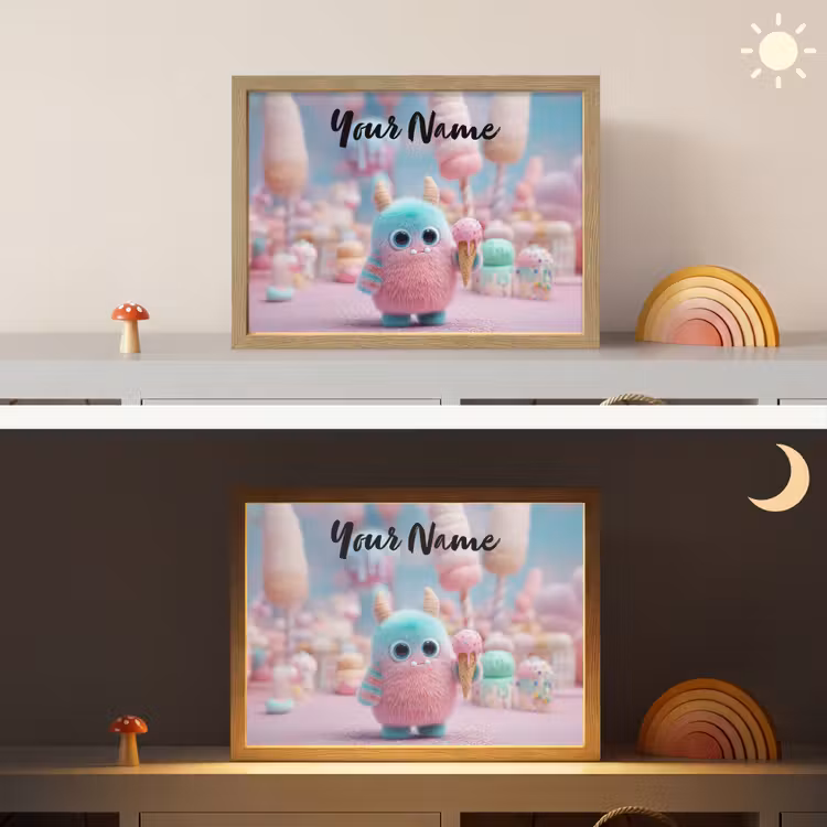 Monster - Pastel - Roze - Snoep Light Box met batterij (Wandlamp kind) middel -sfeer3_kind