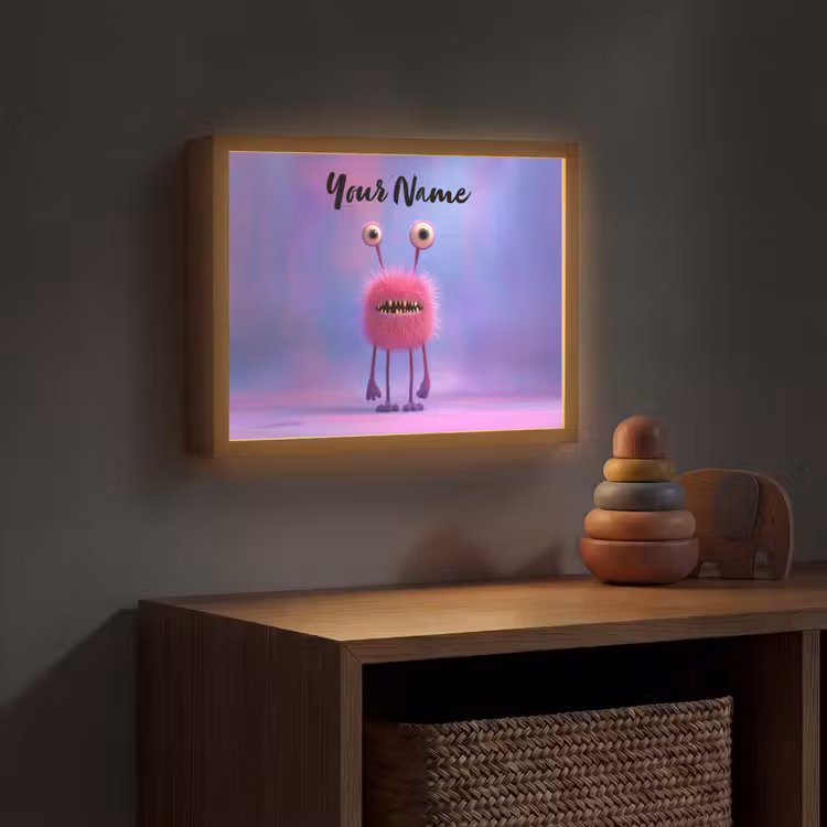 Monster - Roze - Paars Light Box met batterij (Wandlamp kind) middel -sfeer5_kind