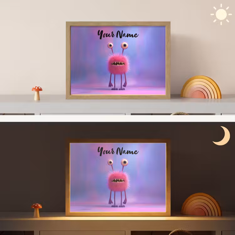 Monster - Roze - Paars Light Box met batterij (Wandlamp kind) middel -sfeer3_kind