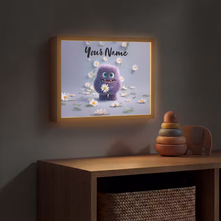 Monster - Paars - Madeliefjes Light Box met batterij (Wandlamp kind) middel -sfeer5_kind