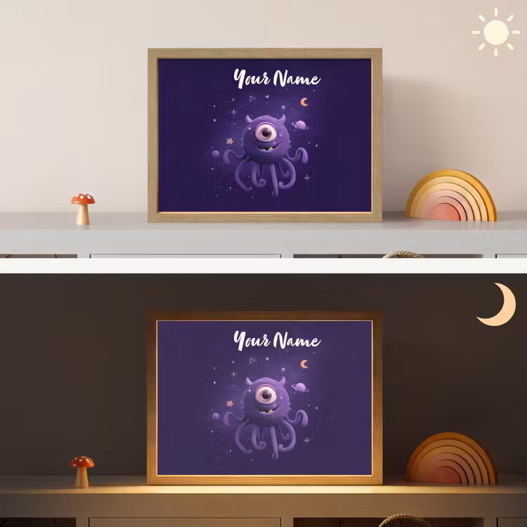 Monster - Paars - Ruimte Light Box met batterij (Wandlamp kind) middel -sfeer3_kind