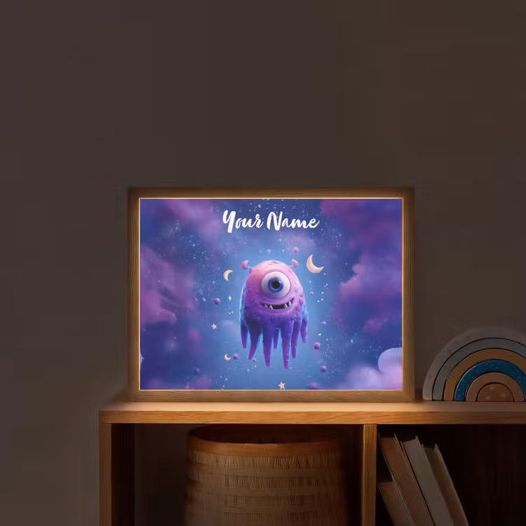 Monster - Ruimte - Sterren - Paars Light Box met batterij (Wandlamp kind) middel -sfeer1_kind