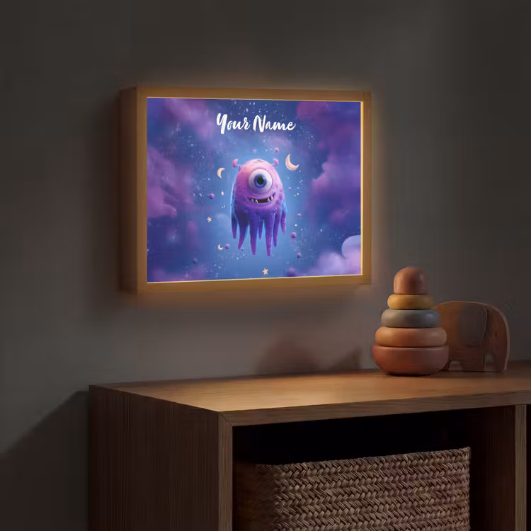 Monster - Ruimte - Sterren - Paars Light Box met batterij (Wandlamp kind) middel -sfeer5_kind