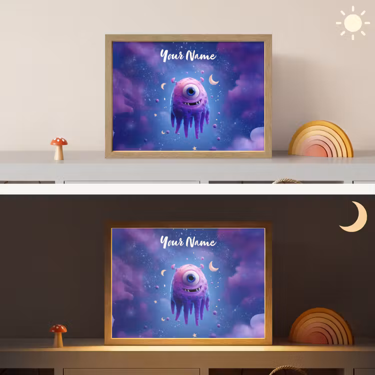 Monster - Ruimte - Sterren - Paars Light Box met batterij (Wandlamp kind) middel -sfeer3_kind
