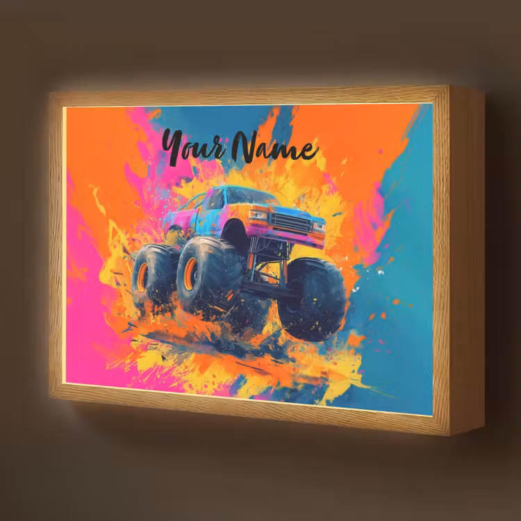 Monstertruck - Abstract - Verfspatten - Kleurrijk Light Box met batterij (Wandlamp kind) middel -z3d_website