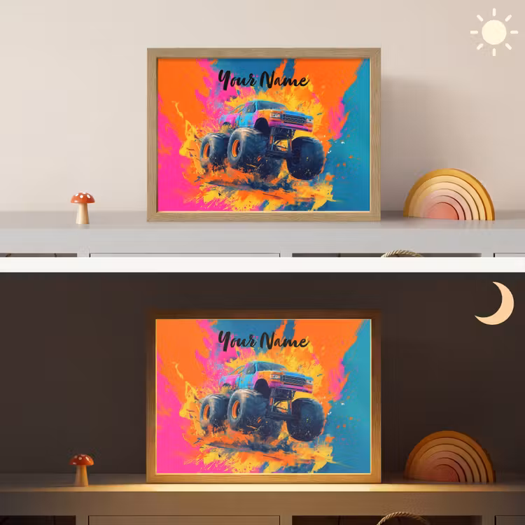 Monstertruck - Abstract - Verfspatten - Kleurrijk Light Box met batterij (Wandlamp kind) middel -sfeer3_kind