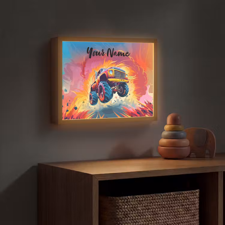 Monstertruck - Auto - Jongens - Kleurrijk Light Box met batterij (Wandlamp kind) middel -sfeer5_kind