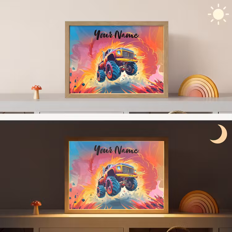Monstertruck - Auto - Jongens - Kleurrijk Light Box met batterij (Wandlamp kind) middel -sfeer3_kind