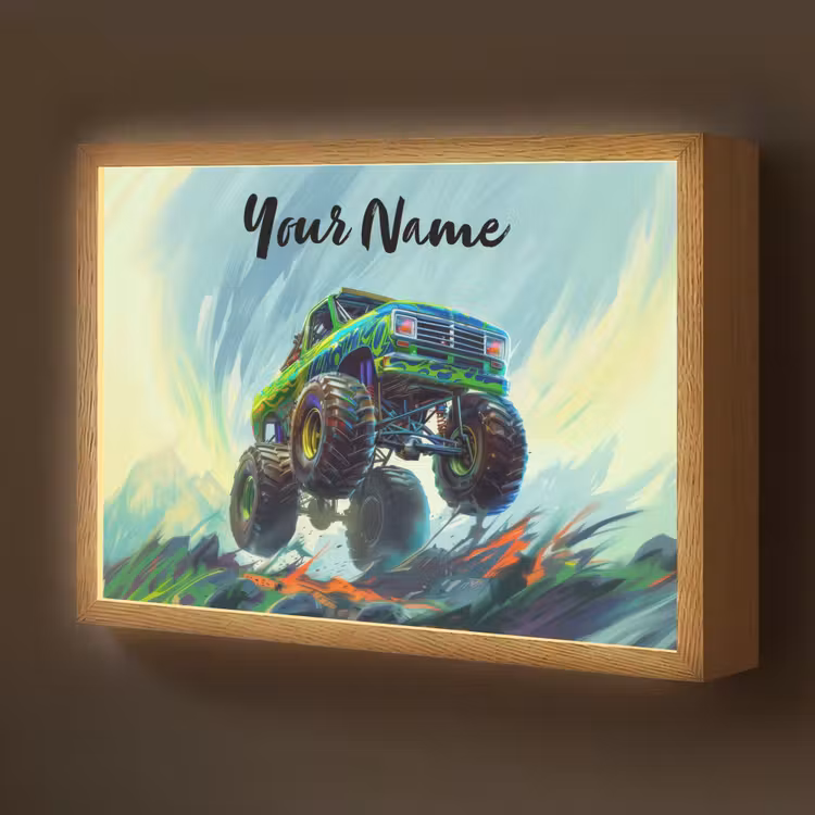 Monstertruck - Auto - Jongens - Groen Light Box met batterij (Wandlamp kind) middel -z3d_website