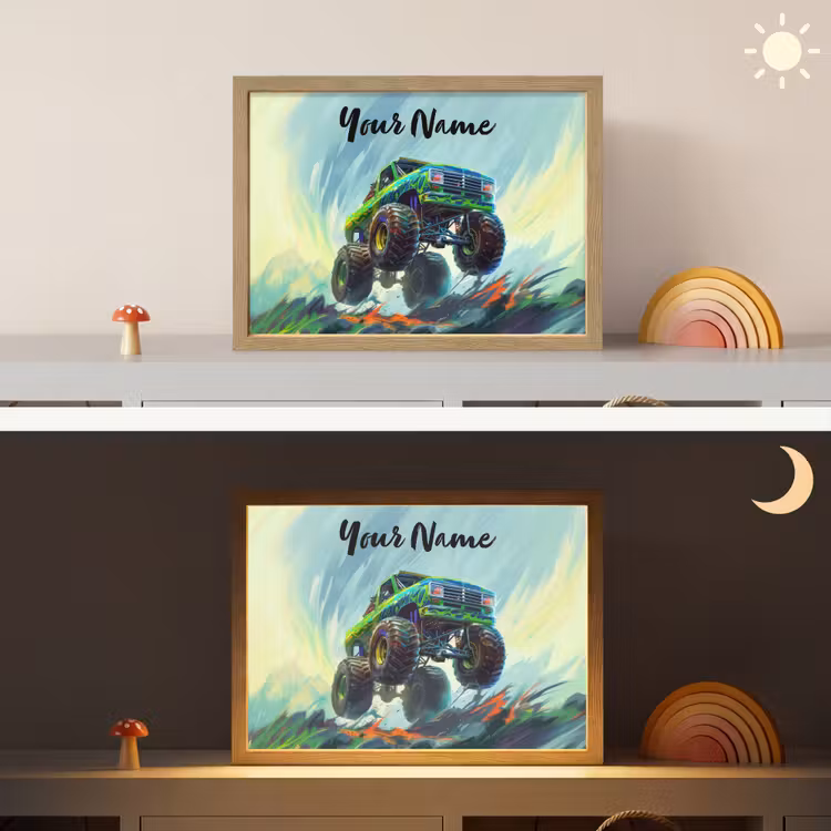 Monstertruck - Auto - Jongens - Groen Light Box met batterij (Wandlamp kind) middel -sfeer3_kind
