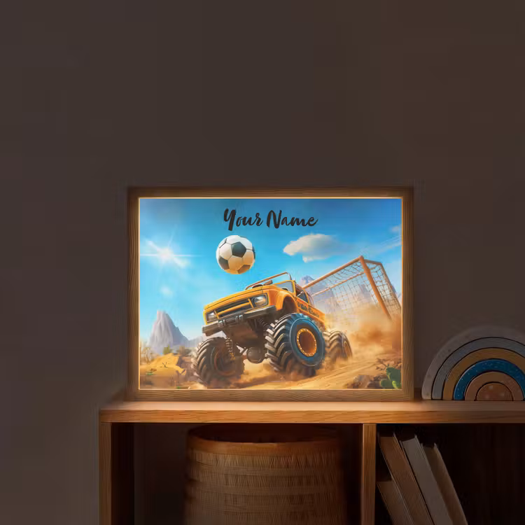 Monstertruck - Voetbal - Woestijn Light Box met batterij (Wandlamp kind) middel -sfeer1_kind