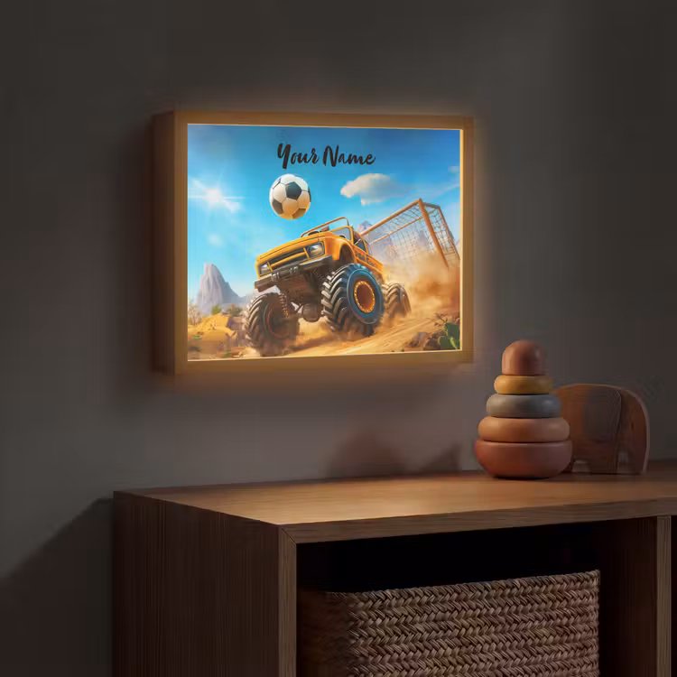 Monstertruck - Voetbal - Woestijn Light Box met batterij (Wandlamp kind) middel -sfeer5_kind