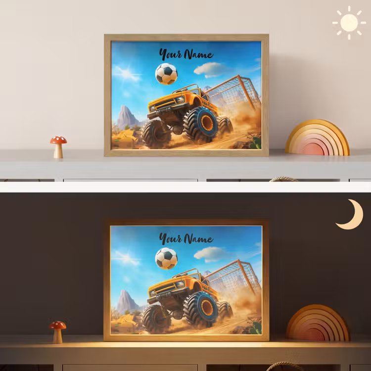 Monstertruck - Voetbal - Woestijn Light Box met batterij (Wandlamp kind) middel -sfeer3_kind