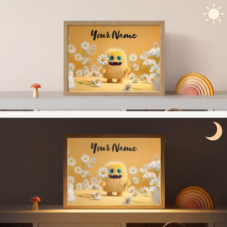 Monster - Geel - Madeliefjes Light Box met batterij (Wandlamp kind) middel -sfeer3_kind