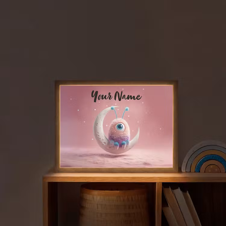 Maan - Monster - Roze Light Box met batterij (Wandlamp kind) middel -sfeer1_kind